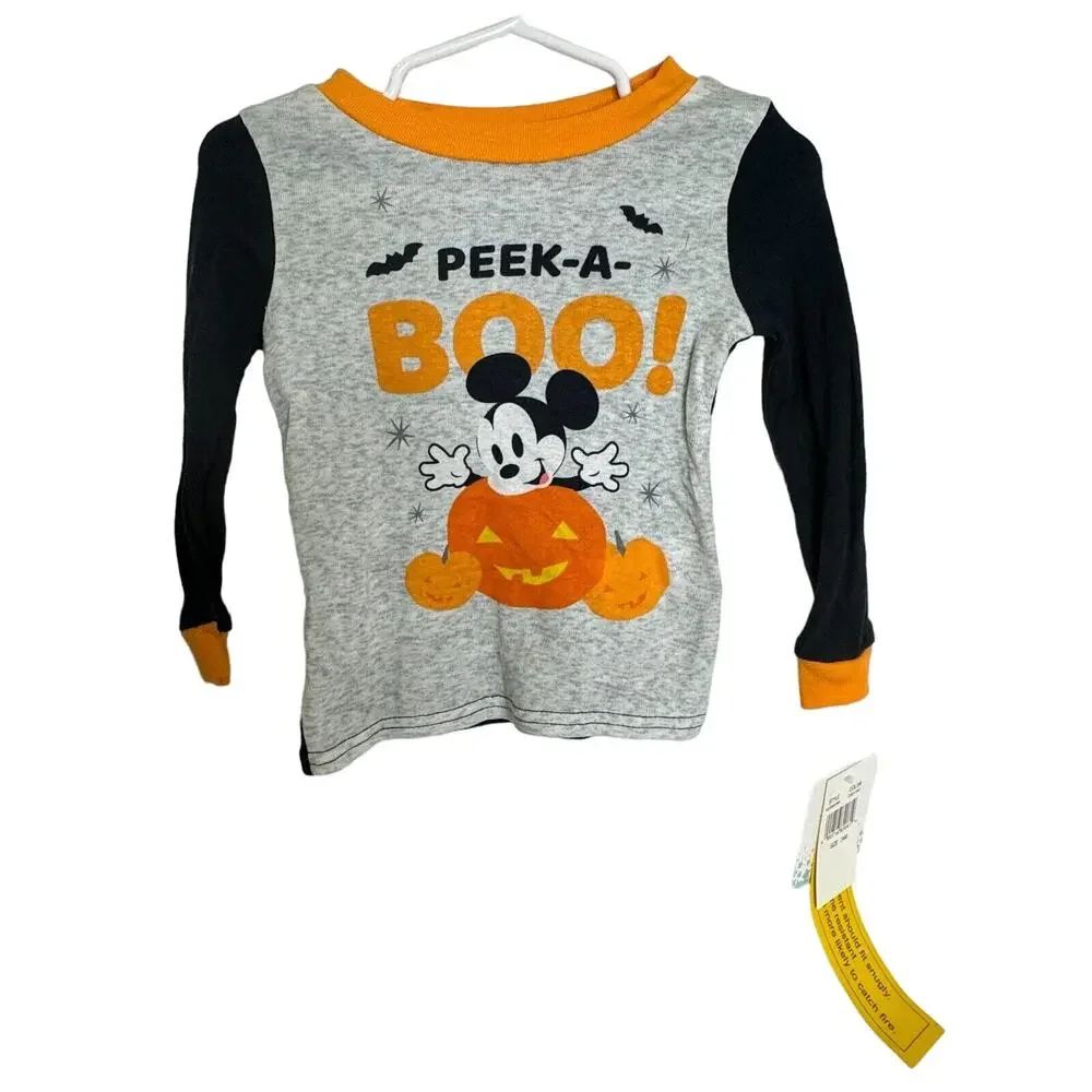 Disney Baby Mickey Mouse Halloween Pajama‎ Set Peek-A-Boo Size 24M Gray Orange